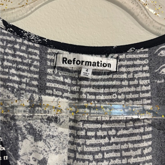 REFORMATION Locklin Zine Newspaper Black White Print Midi Dress Size 4 - Picture 7 of 8